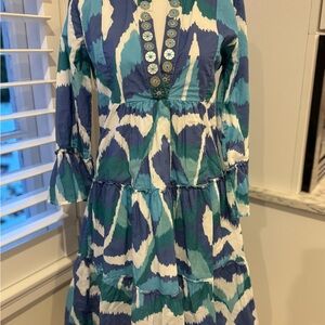 Sheridan French Blue and Green Ikat Dress